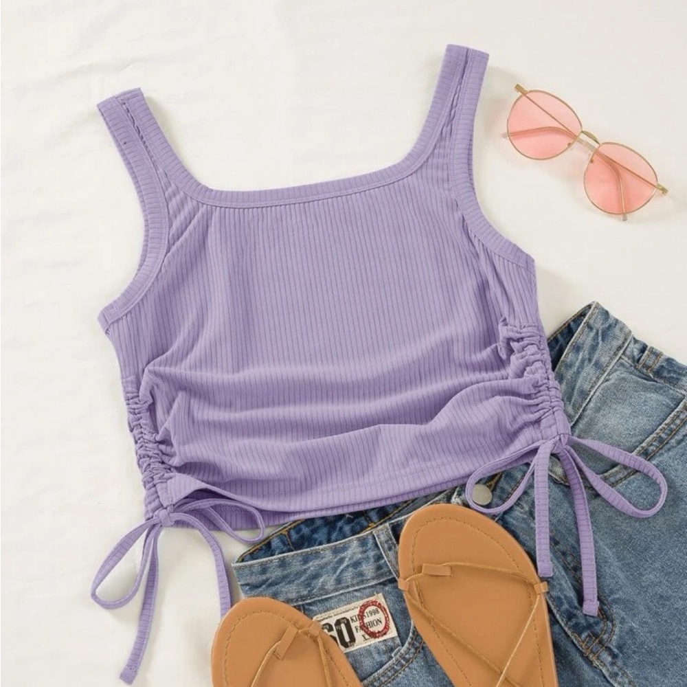 Purple Ribbed Side Tie Crop Top SHEIN Size Small